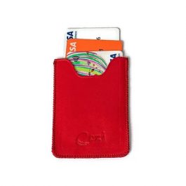 Port-card din piele, rosu